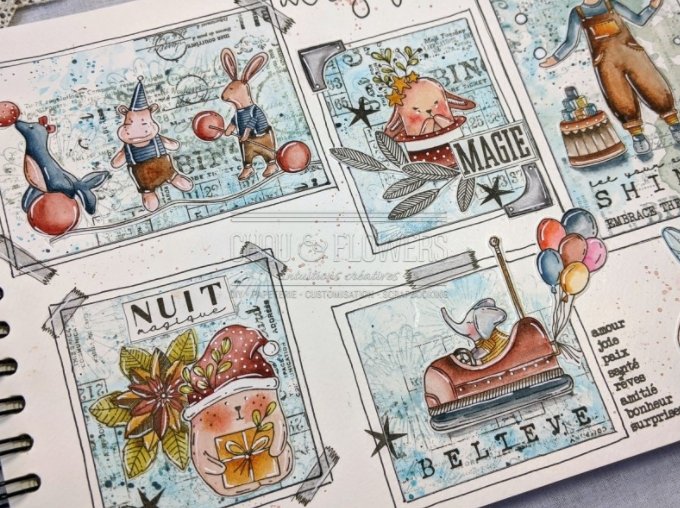 Chou and Flowers - PARADE STAMP - 2.5 x 4 inch - Collection Little Circus - Animal Parade Chou and Flowers