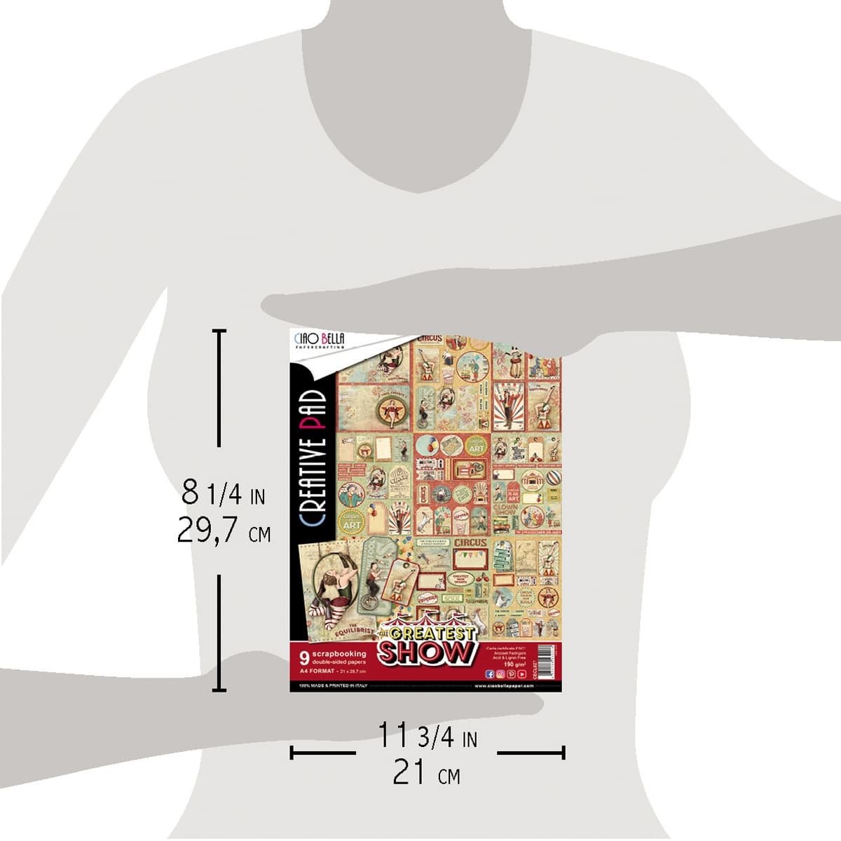 Ciao Bella - Greatest Show - Double Sided Paper - A4 - Pack of 9 Ciao Bella