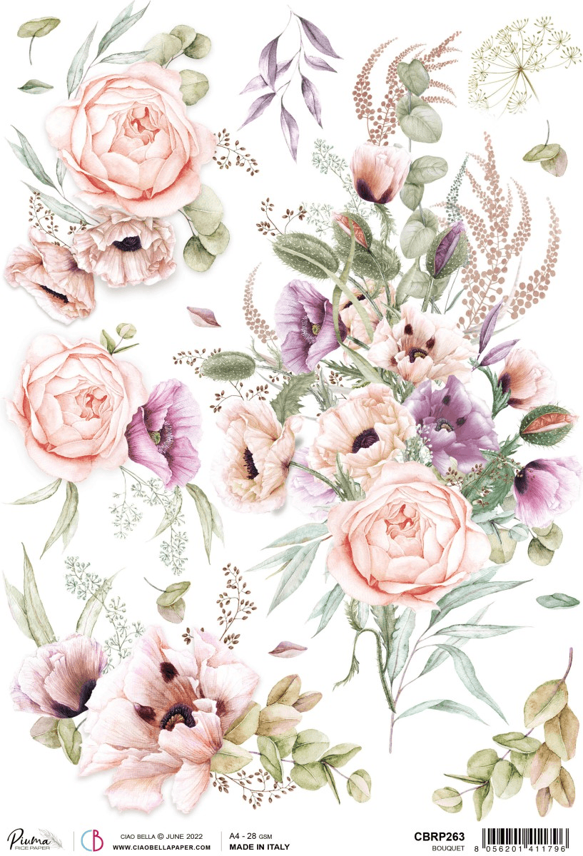Ciao Bella - RICE PAPER A4 - PIUMA BOUQUET - Messy Papercrafts