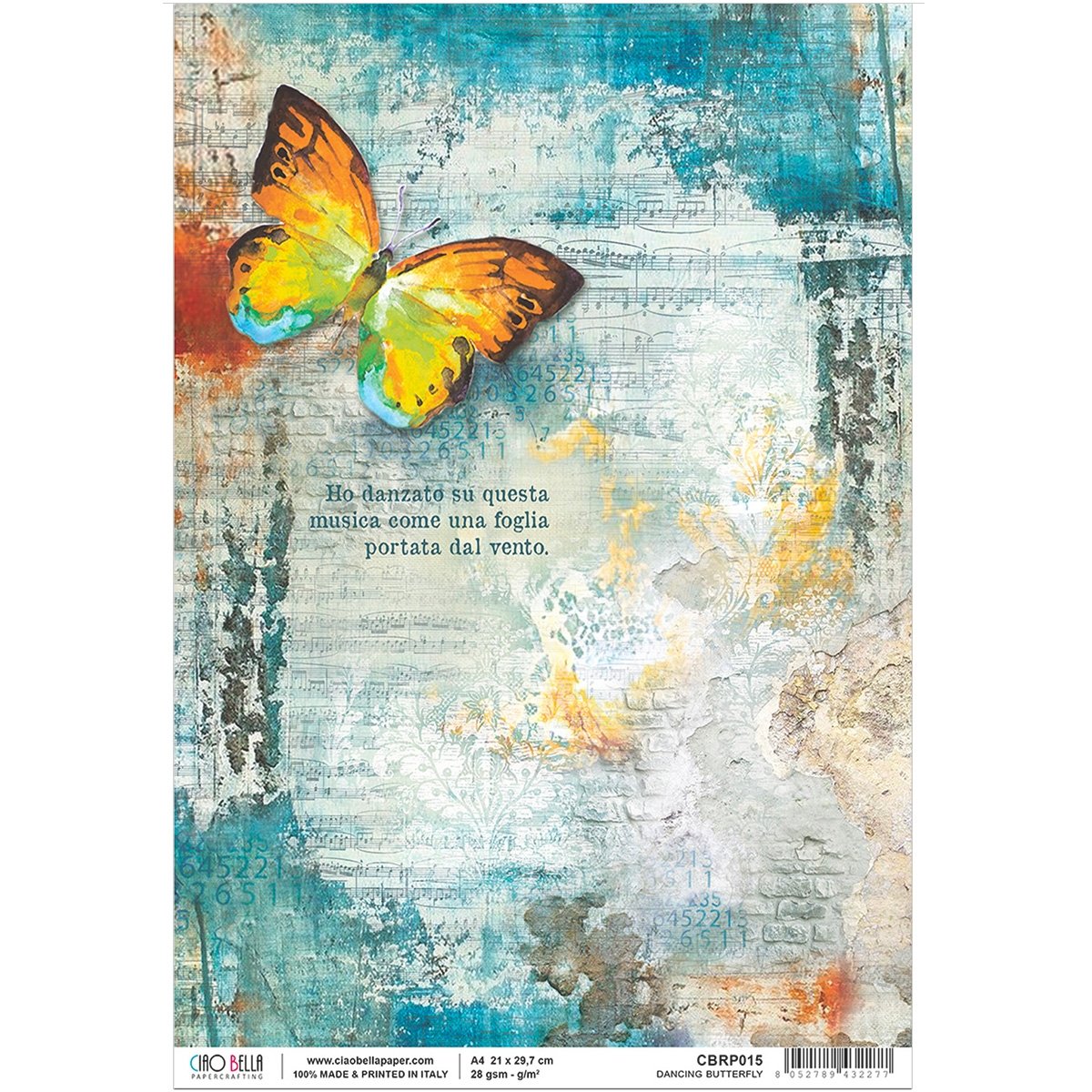Ciao Bella - Rice Paper - A4 - Single Sheet - Dancing Butterfly Ciao Bella