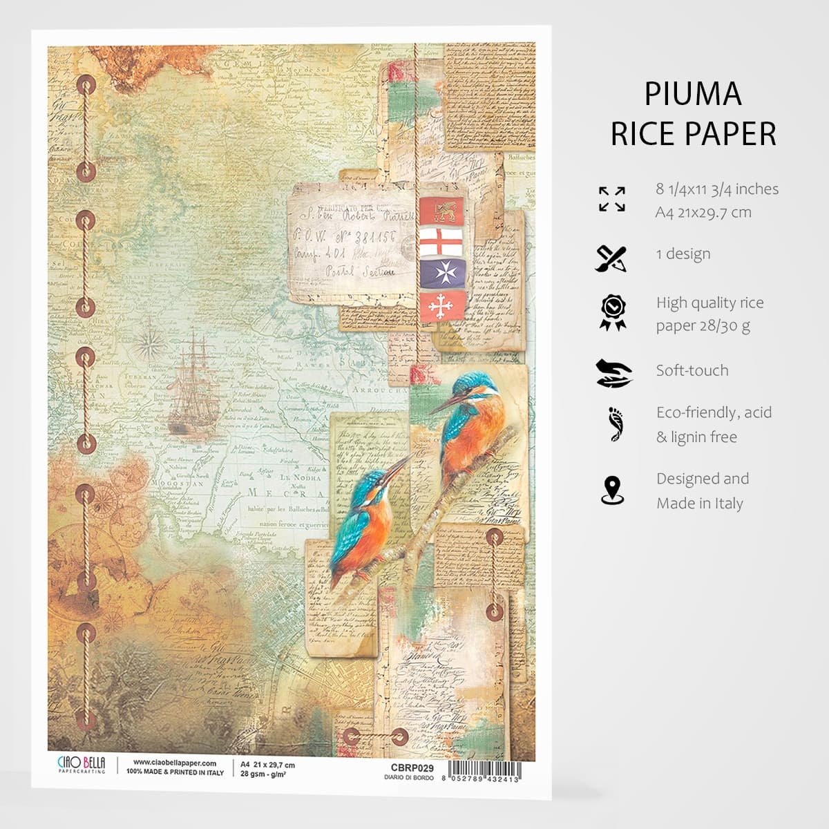 Ciao Bella - Rice Paper - A4 - Single Sheet - Diario Di Bordo Ciao Bella