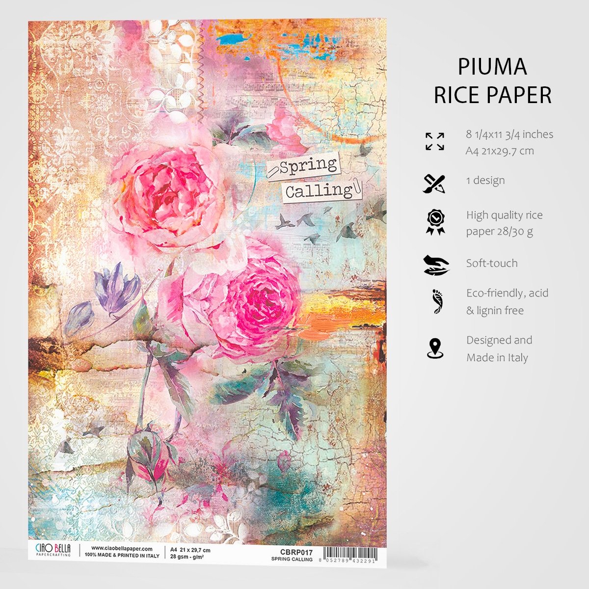Ciao Bella - Rice Paper - A4 - Single Sheet - Spring Calling Ciao Bella