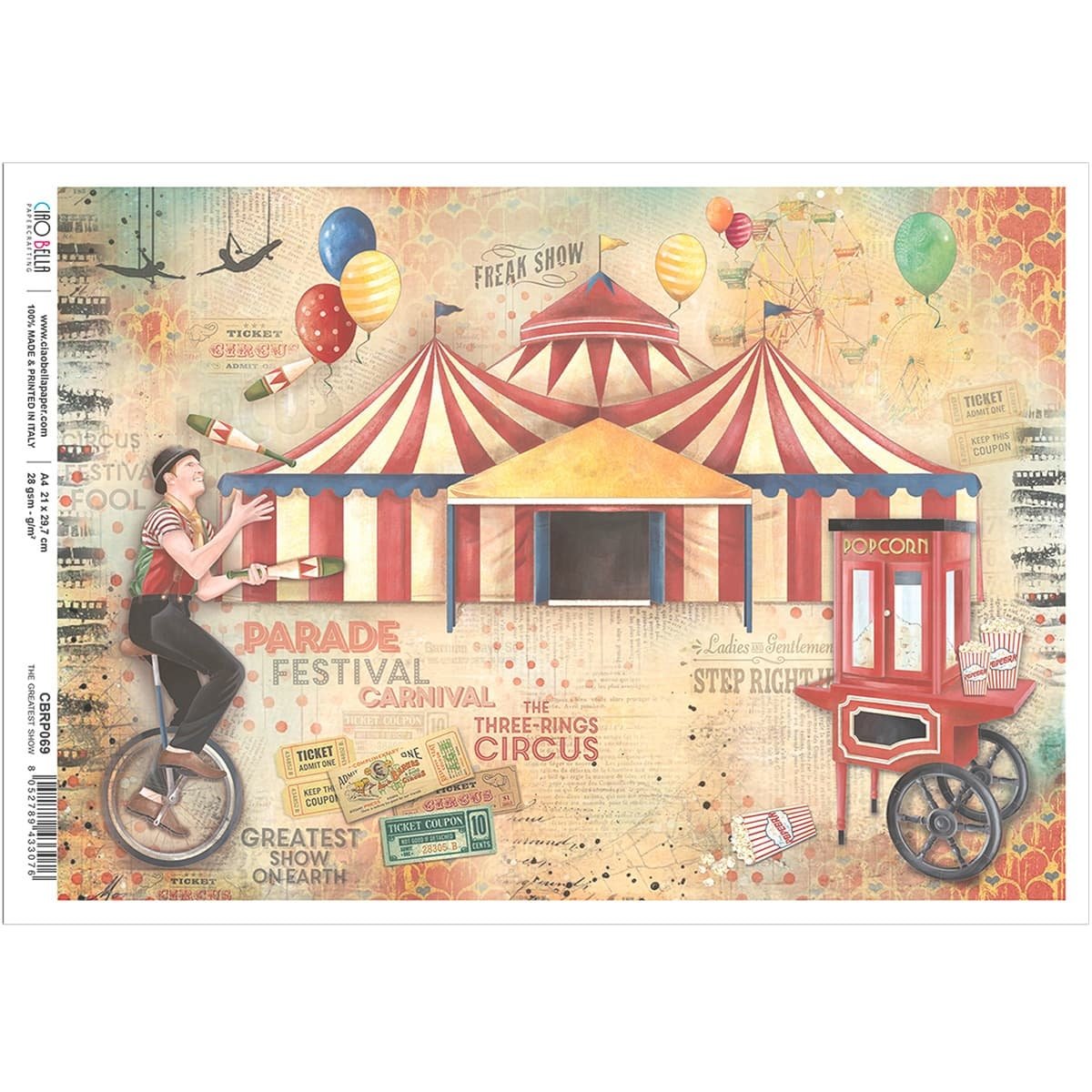 Ciao Bella - Rice Paper - A4 - Single Sheet - The Greatest Show Ciao Bella