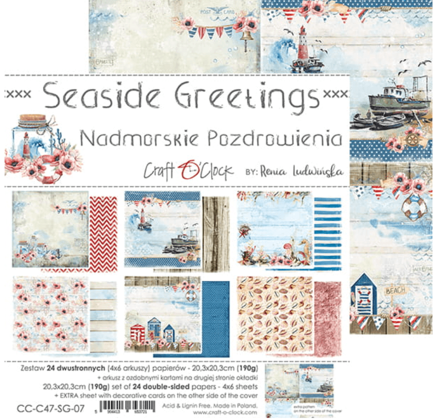 Craft O Clock - 8 x8 Paper - Seaside Greetings - Mixed Media - Messy Papercrafts