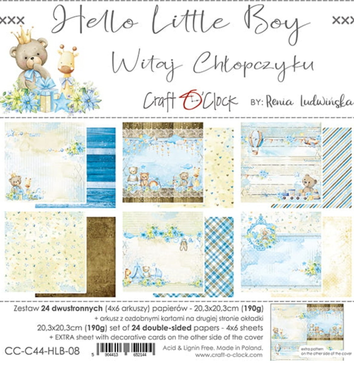 Craft O Clock - 8x8 Paper - Hello Little Boy - Baby's First Year Craft O Clock