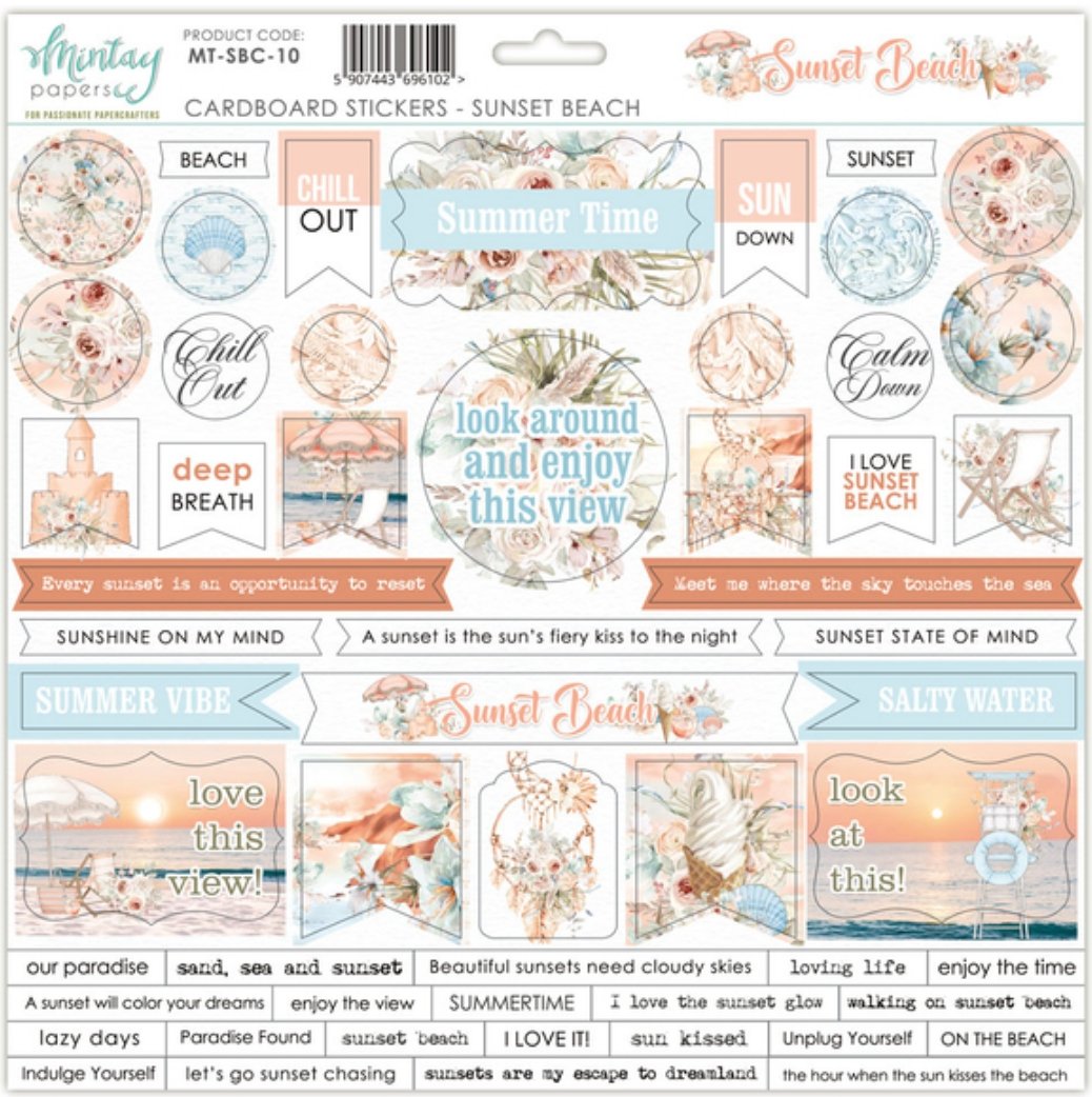 Mintay Papers - 12 X 12 Cardboard Stickers - Sunset Beach - (MT-SBC-10) Mintay Papers