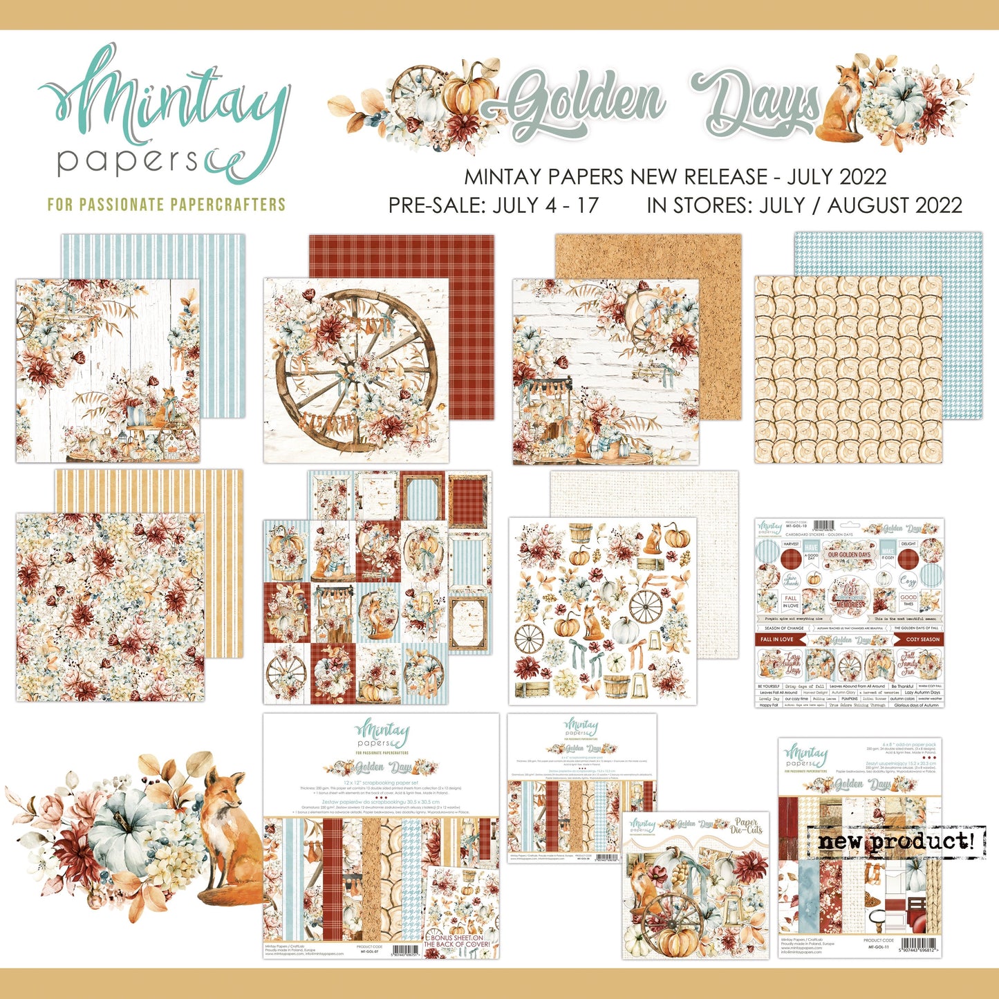 Mintay Papers - Golden Days - 12 x 12 Paper Set - Messy Papercrafts