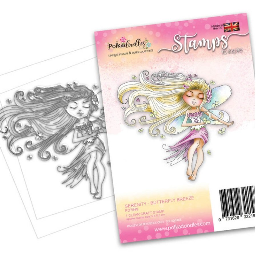 Polkadoodles - Serenity Butterfly Breeze Stamp - 3x2 Inch Polkadoodles