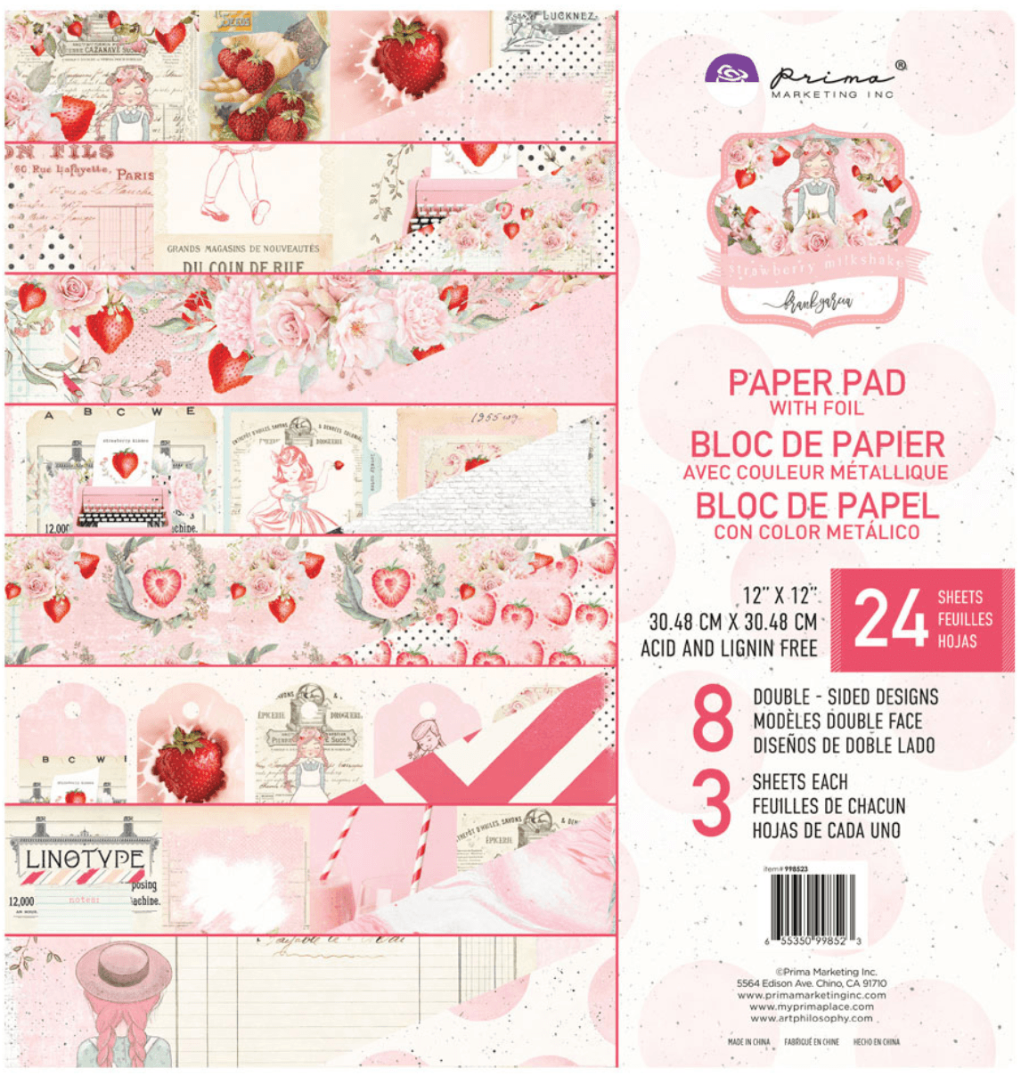 Prima - Strawberry Milkshake Collection - 12 x 12 Double Sided Paper -  Sweet Pink