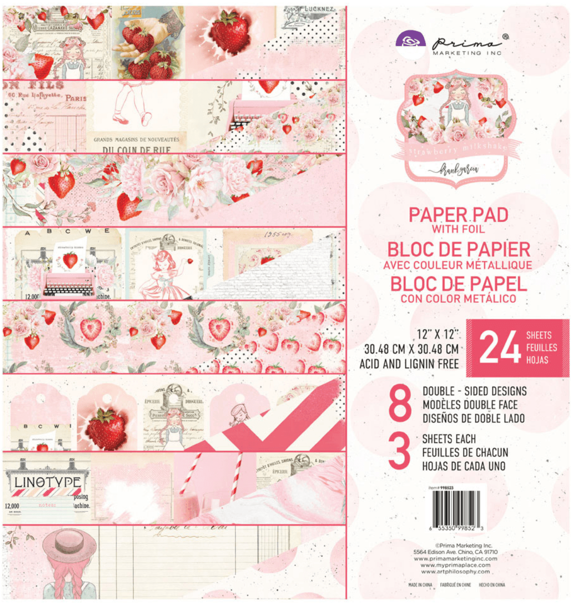 Prima Marketing - Strawberry Milkshake Collection - 12 x 12 Paper Pad - Messy Papercrafts