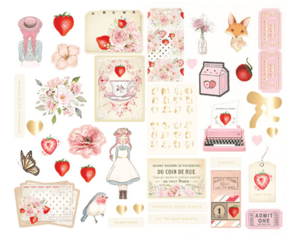 Prima Marketing - Strawberry Milkshake Collection - Chipboard Stickers - Messy Papercrafts