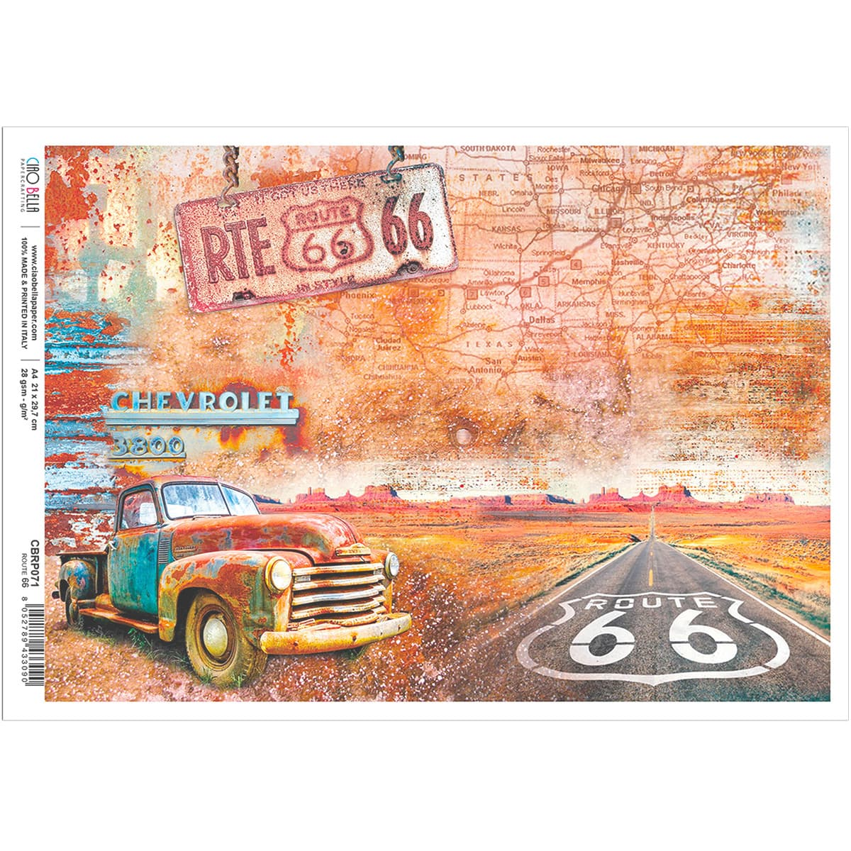 Ciao Bella - Rice Paper - A4 - Single Sheet - Route 66 Ciao Bella