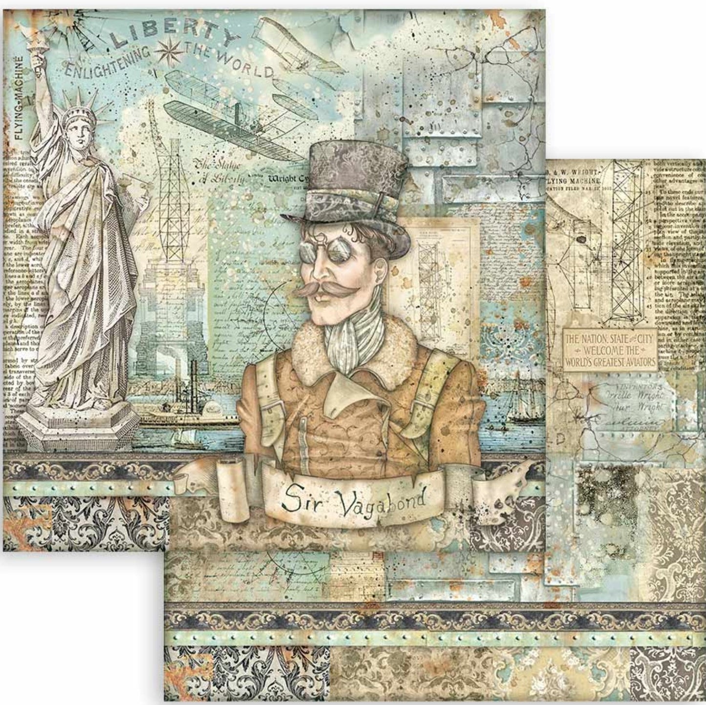 Stamperia - Scrapbooking Extra small Pad 10 sheets cm 15,24x15,24 (6"x6") - Sir Vagabond Aviator Stamperia