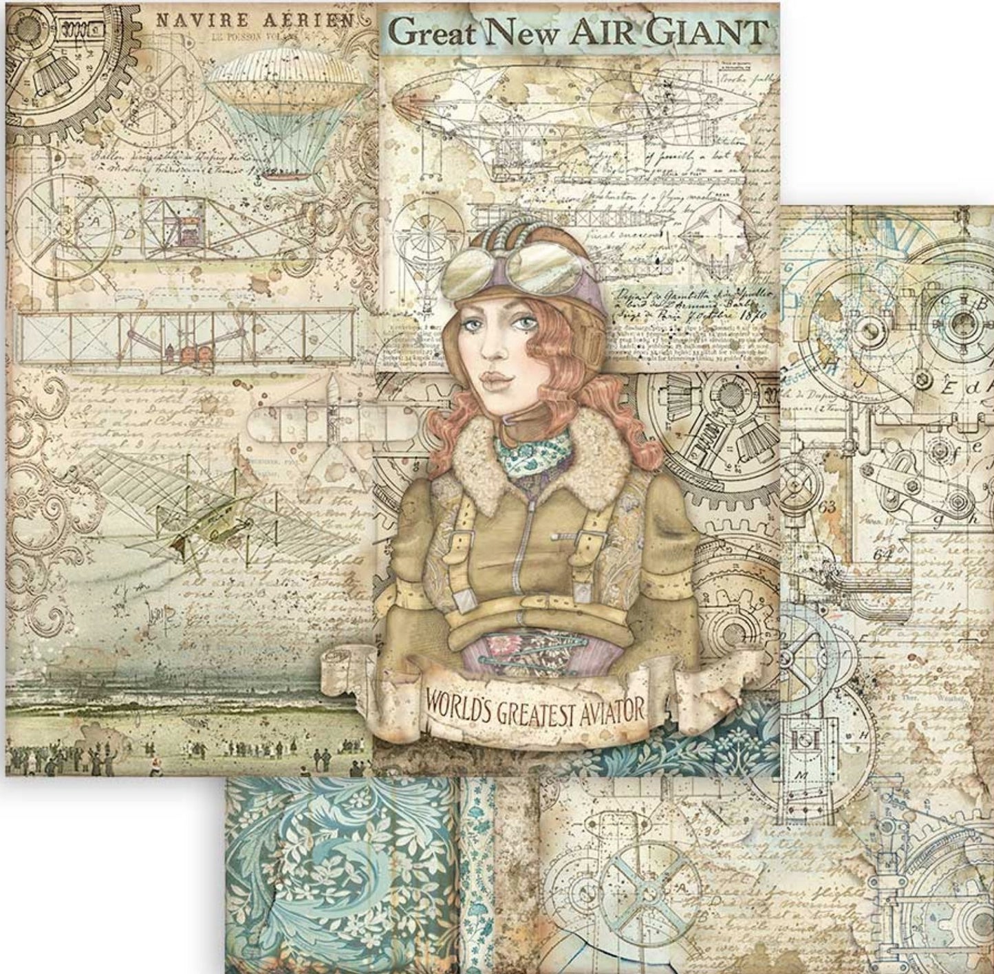 Stamperia - Scrapbooking Extra small Pad 10 sheets cm 15,24x15,24 (6"x6") - Sir Vagabond Aviator Stamperia