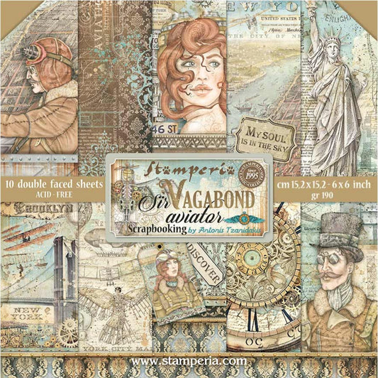 Stamperia - Scrapbooking Extra small Pad 10 sheets cm 15,24x15,24 (6"x6") - Sir Vagabond Aviator Stamperia