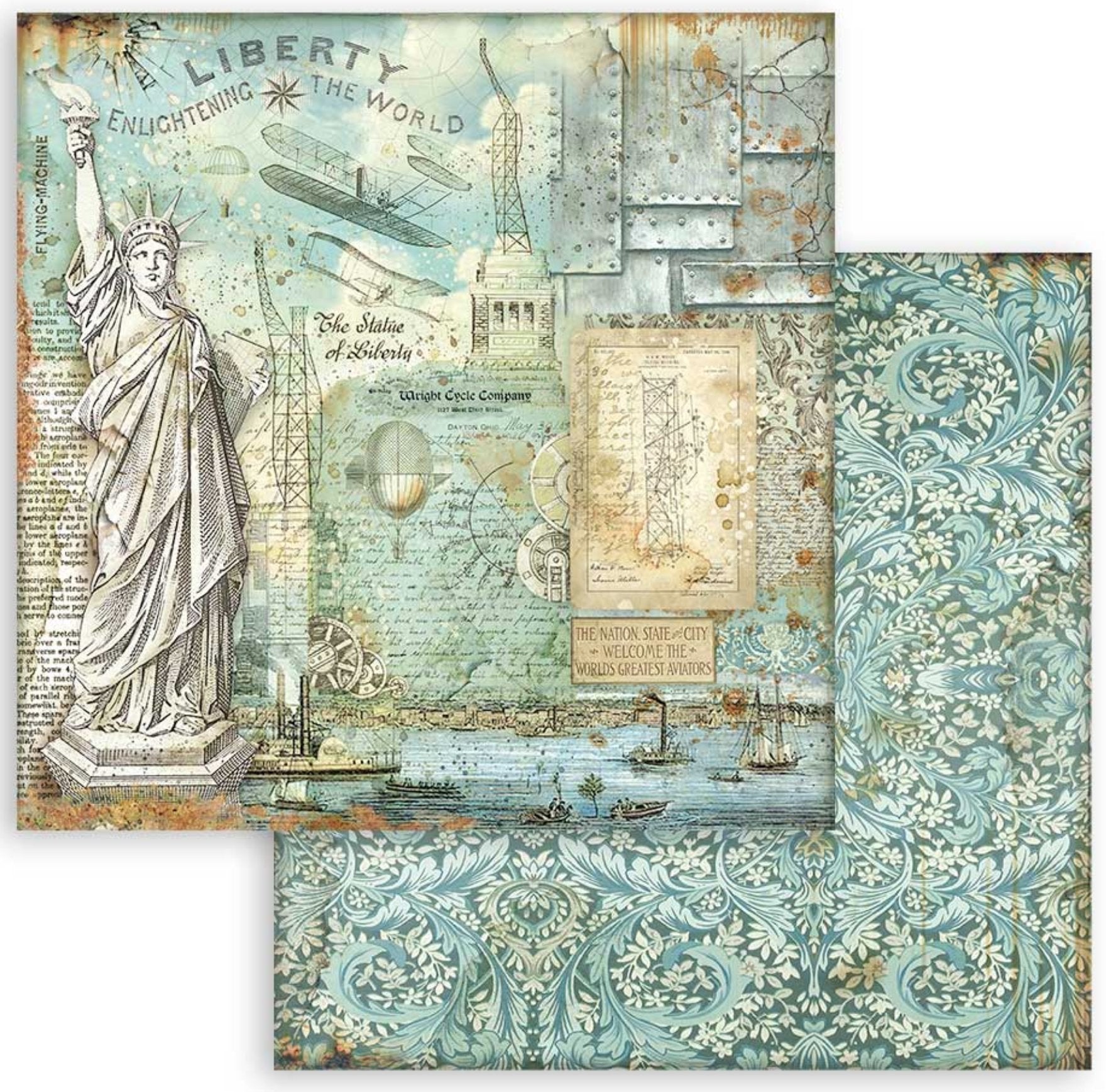 Stamperia - Scrapbooking Small Pad 10 sheets cm 20,3X20,3 (8"X8") Backgrounds Selection - Sir Vagabond Aviator Stamperia