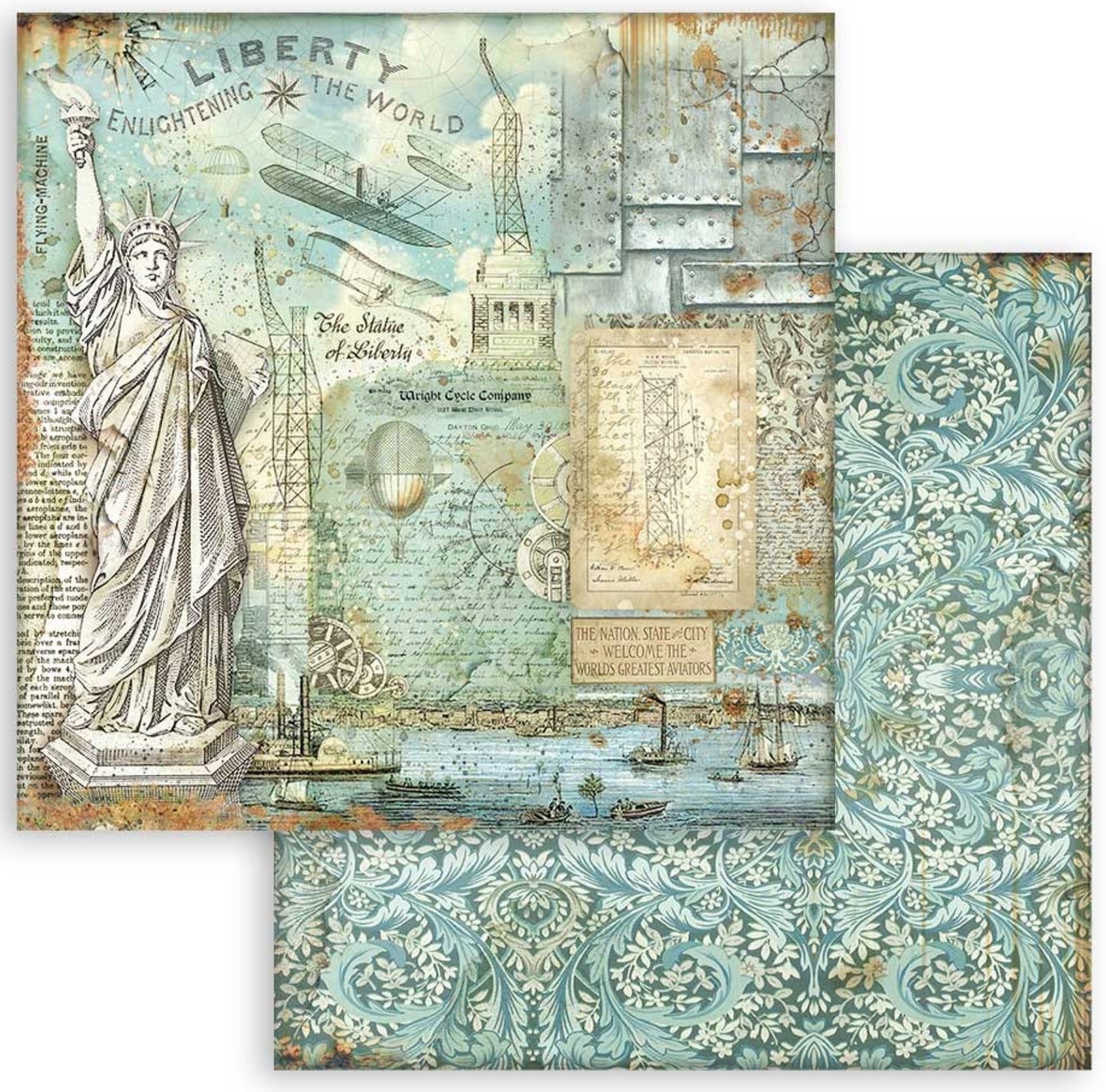Stamperia - Scrapbooking Small Pad 10 sheets cm 20,3X20,3 (8"X8") Backgrounds Selection - Sir Vagabond Aviator Stamperia