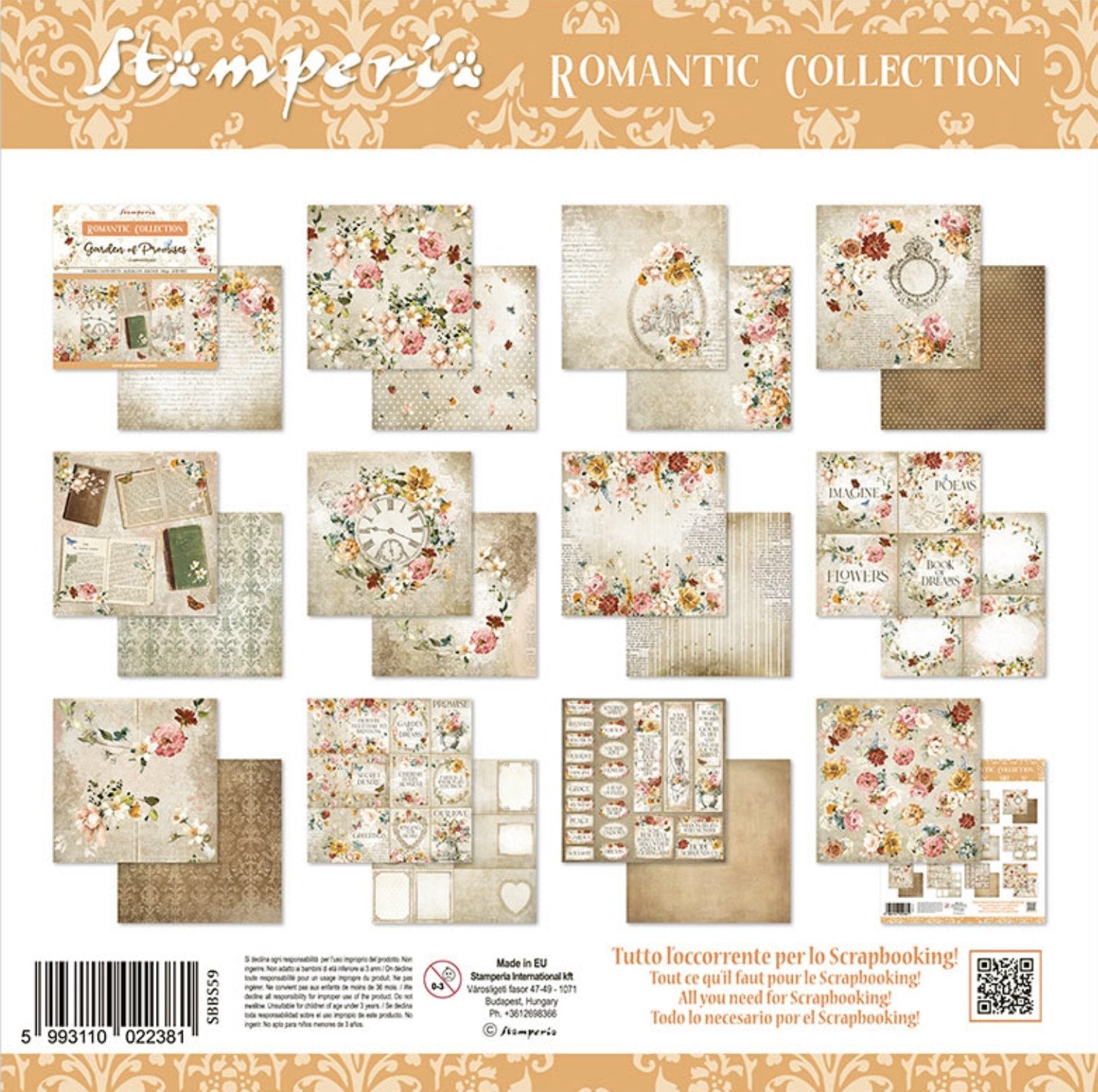 Stamperia - Scrapbooking Small Pad 10 sheets cm 20,3X20,3 (8"X8") - Garden of Promises Stamperia