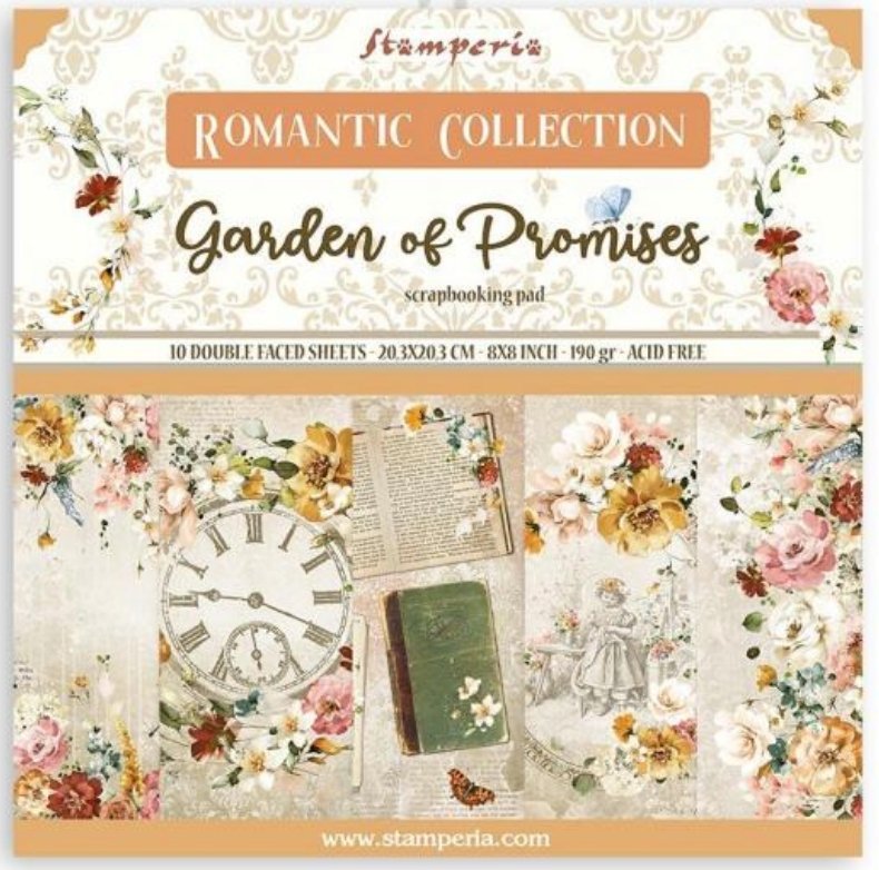 Stamperia - Scrapbooking Small Pad 10 sheets cm 20,3X20,3 (8"X8") - Garden of Promises Stamperia