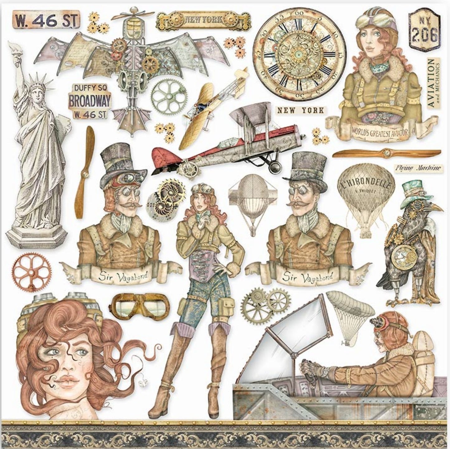 Stamperia - Scrapbooking Small Pad 10 sheets cm 20,3X20,3 (8"X8") - Sir Vagabond Aviator Stamperia