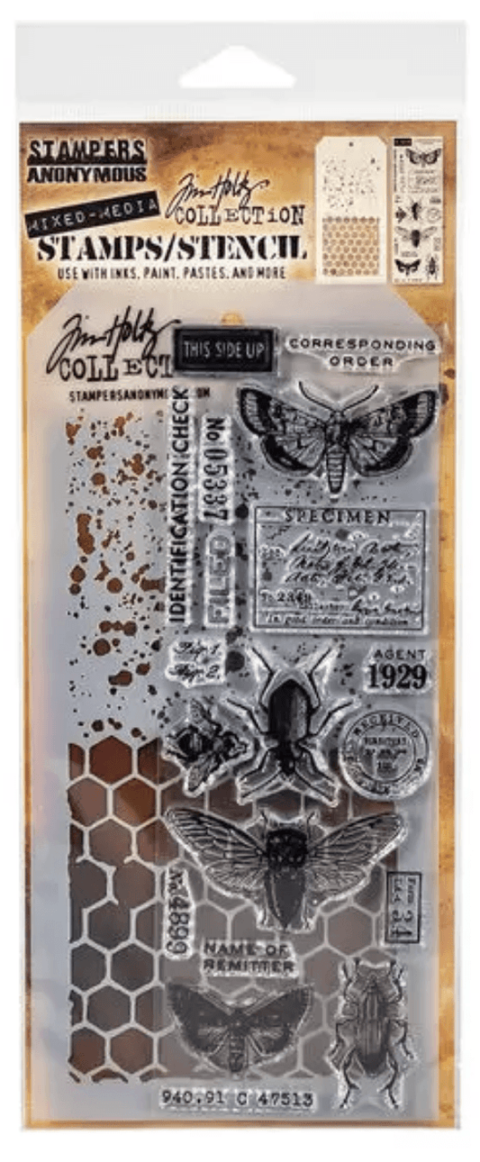 Tim Holtz Mixed Media Stamp & Stencil Set - Speckles & Honeycomb - Messy Papercrafts