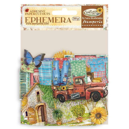 Ephemera - Sunflower Art - Elements And Sunflowers - Adhesive - Stamperia