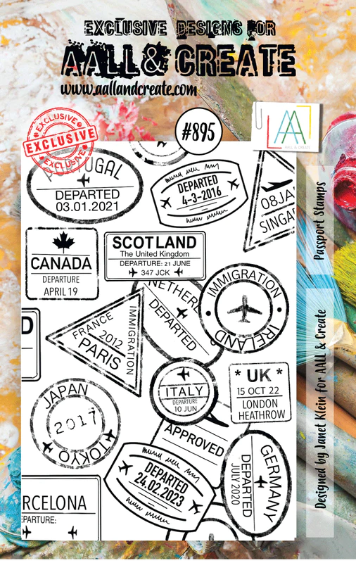 A7 - Passport Stamps - AALL and Create - Designer Janet Klein - Clear Stamp Set - #895