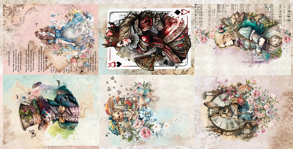 12x12 - Enchanted World - Following Alice - 12 Double Sided Papers - Alchemy Of Art