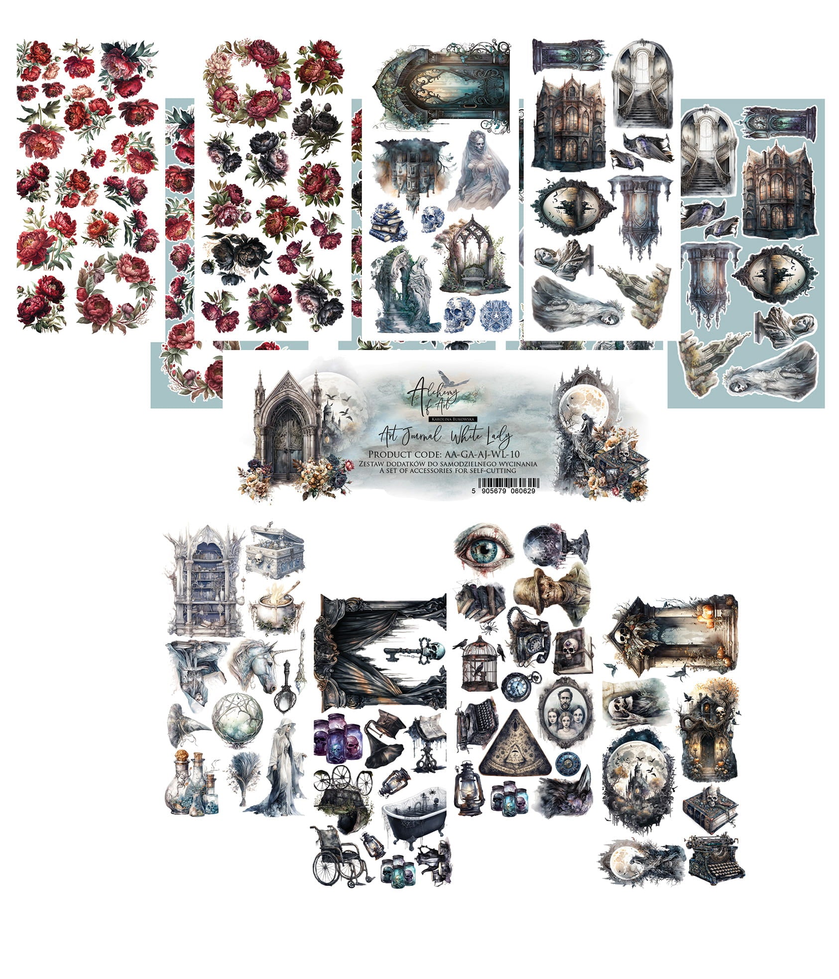 6x12 - White Lady- Art Journal Fussy Cutting Set - Alchemy Of Art