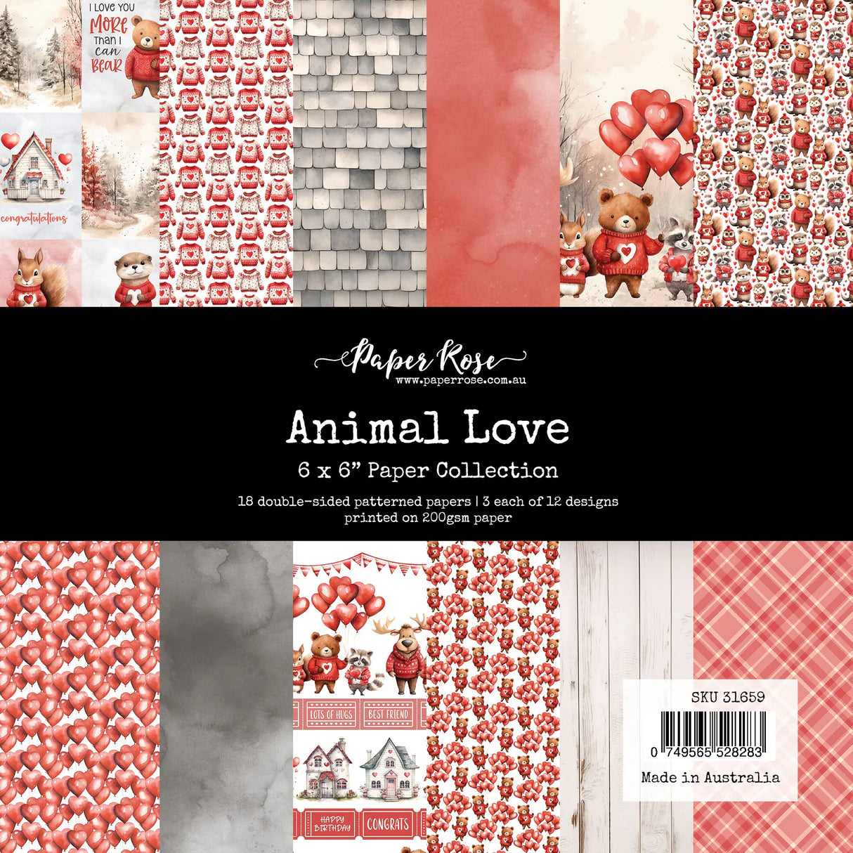 6x6 Inch - Animal Love - Double Sided Paper - Paper Rose