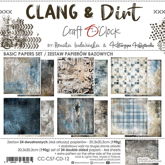 8x8 Inch - Set of Basic Papers - Clang and Dirt - Craft O Clock