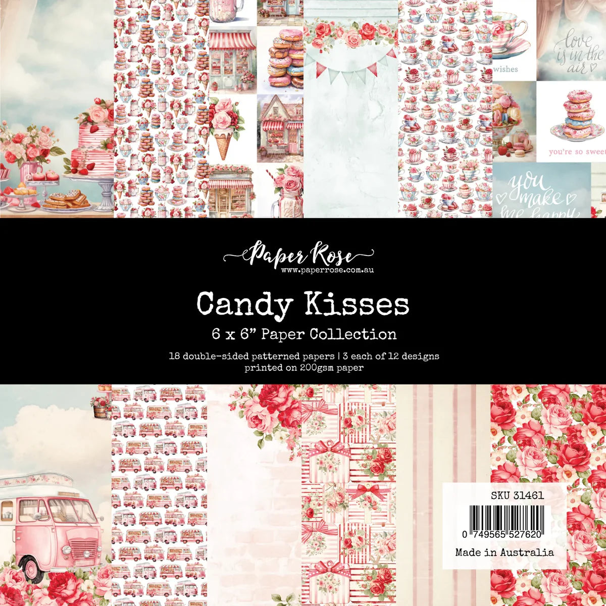 6x6 Inch - Candy Kisses - Double Sided Paper - Paper Rose