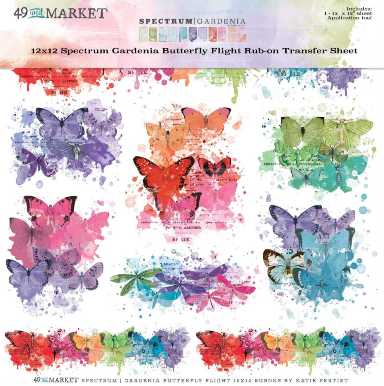 12x12 Butterfly Flight Rub Ons - Spectrum Gardenia - 1 Sheet - 49 and Market