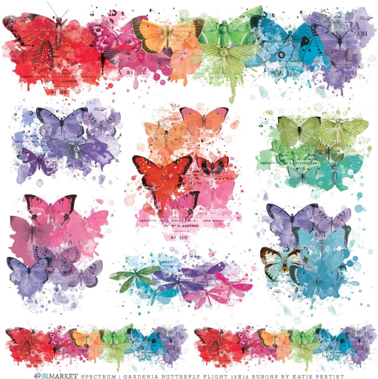 12x12 Butterfly Flight Rub Ons - Spectrum Gardenia - 1 Sheet - 49 and Market
