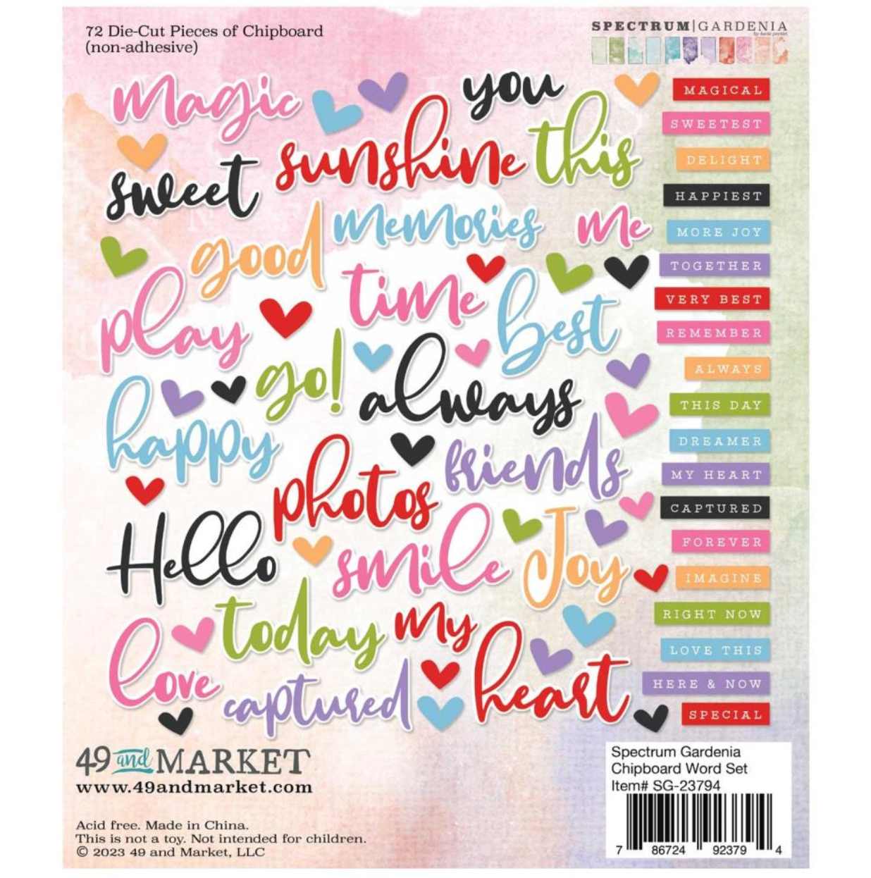 Chipboard Word Set - Spectrum Gardenia - 49 and Market