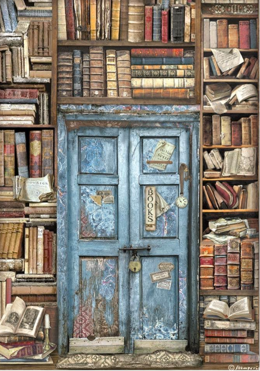 Vintage Library Door Rice Paper Stamperia