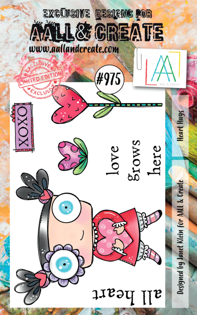A7 - Heart Hugs - Designer Janet Klein - Clear Stamp Set - AALL and Create - #975