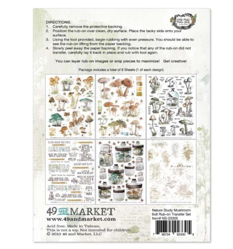 Rub-Ons - Mushroom - 6x8 - 6/Sheets - Nature Study - 49 and Market