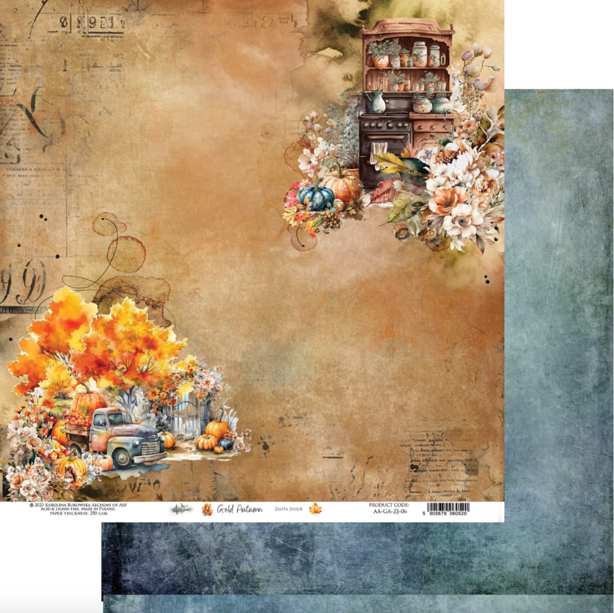 8x8 - Gold Autumn - 12 Double Sided Papers - Alchemy Of Art