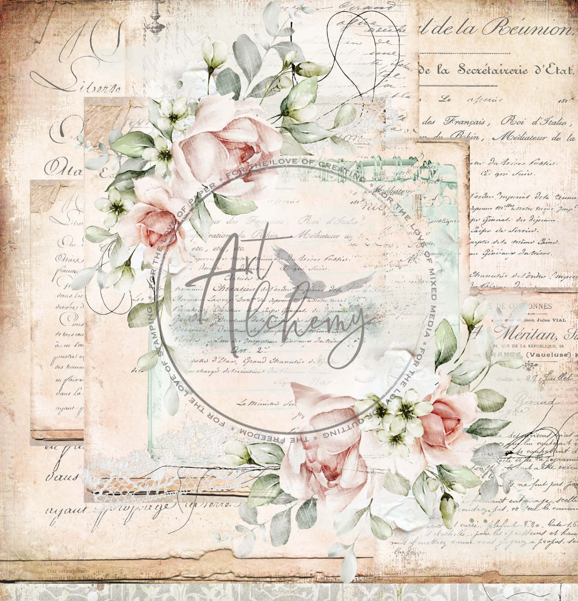 12x12 - Romantic Shabby Chic - 6 Double Sided Paper Set - Alchemy Of Art