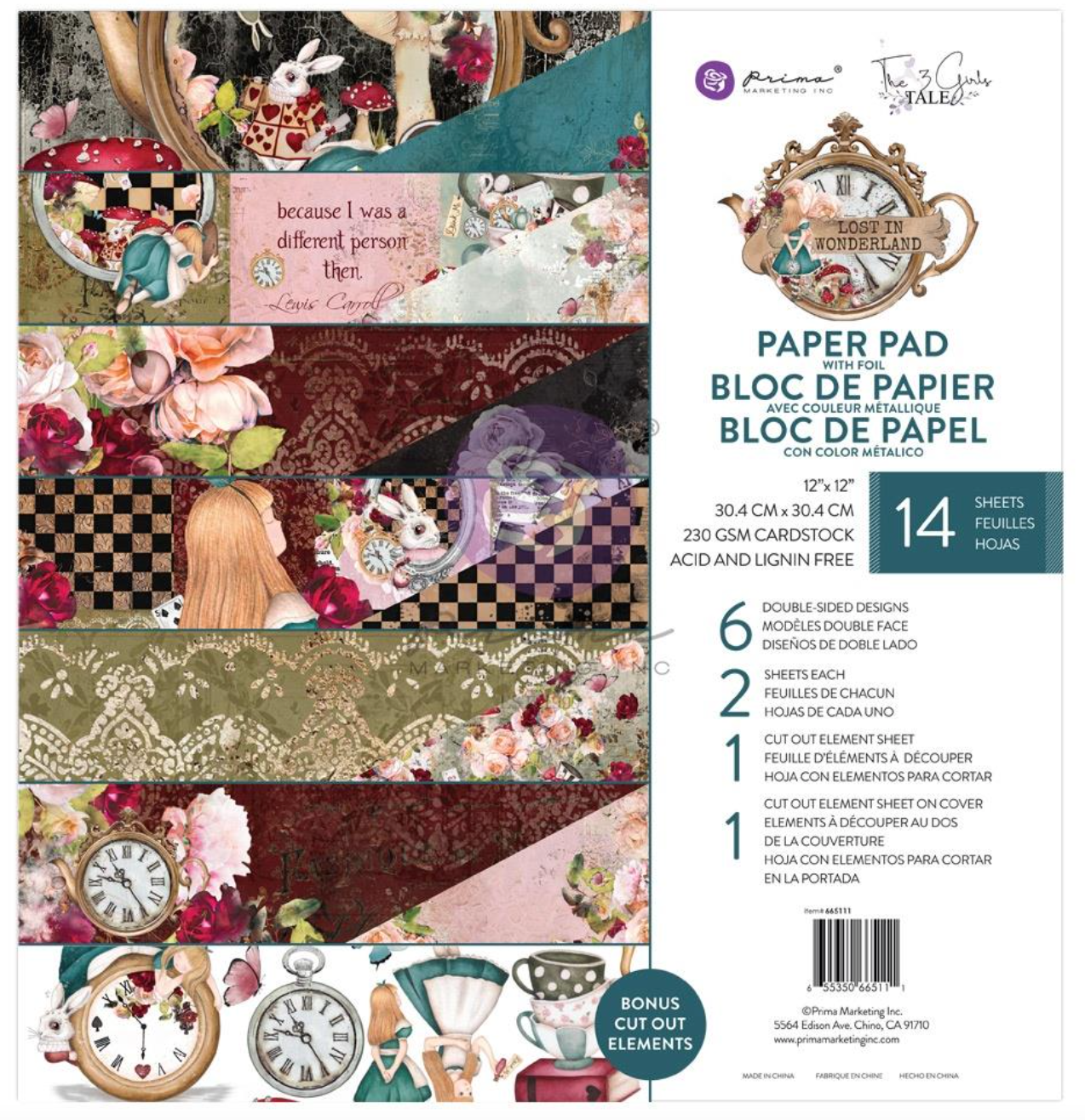 12 x 12 Paper Pad - Lost In Wonderland - Prima Marketing - Double Sided Paper Pad - 14/Pkg