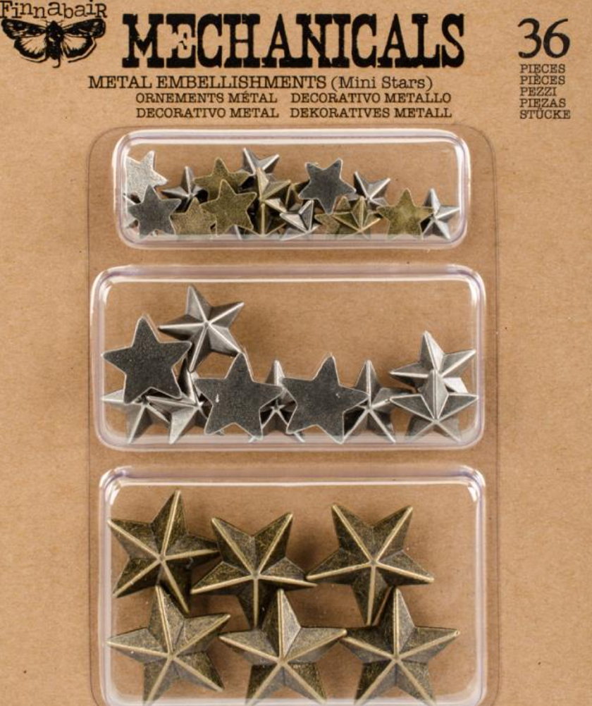 Mini Stars 36/Pkg - Finnabair Mechanicals Metal Embellishments - Prima Marketing