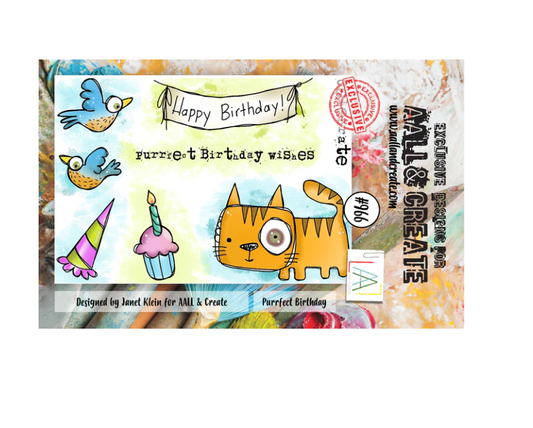 A7 - PURRFECT BIRTHDAY - Clear Stamp - AALL and Create - Janet Klein - #966