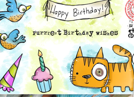 A7 - PURRFECT BIRTHDAY - Clear Stamp - AALL and Create - Janet Klein - #966