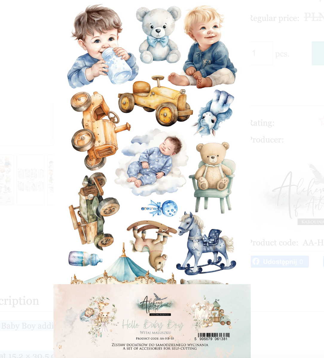 6x12 - Hello Baby - Fussy Cutting Set - Baby Boy - 8 Double Sided Papers - Alchemy Of Art