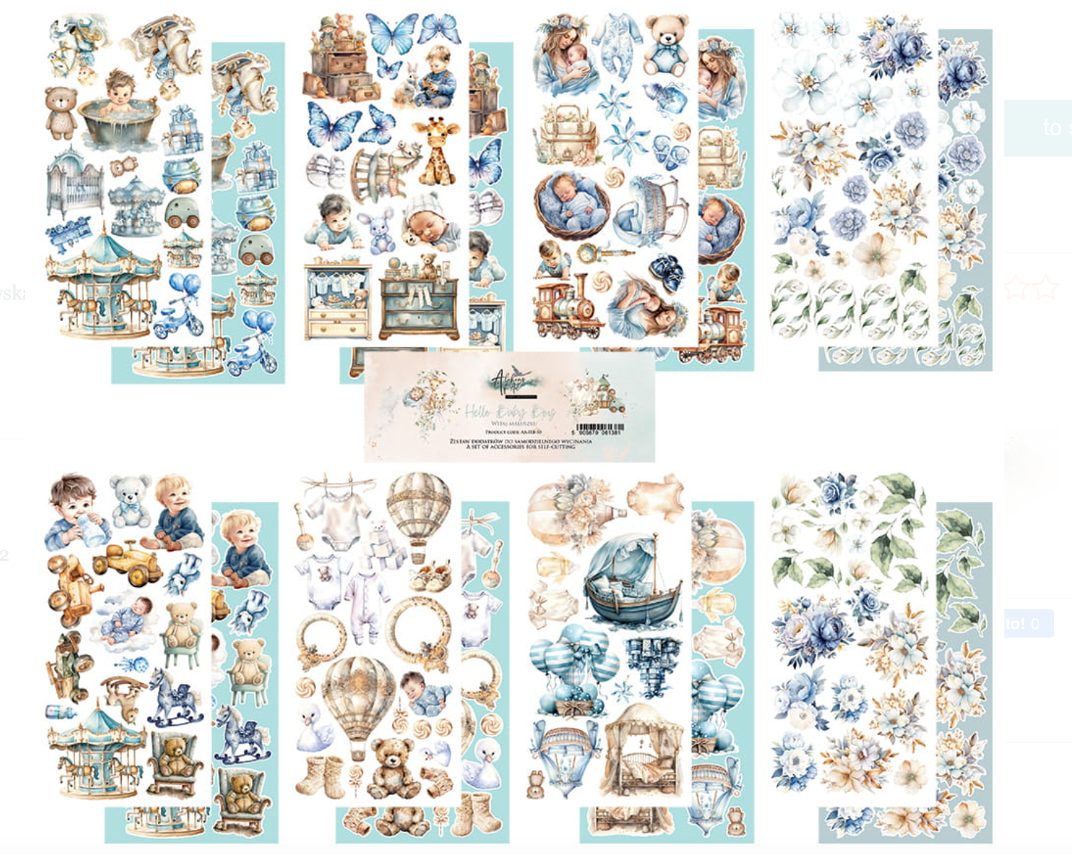 6x12 - Hello Baby - Fussy Cutting Set - Baby Boy - 8 Double Sided Papers - Alchemy Of Art