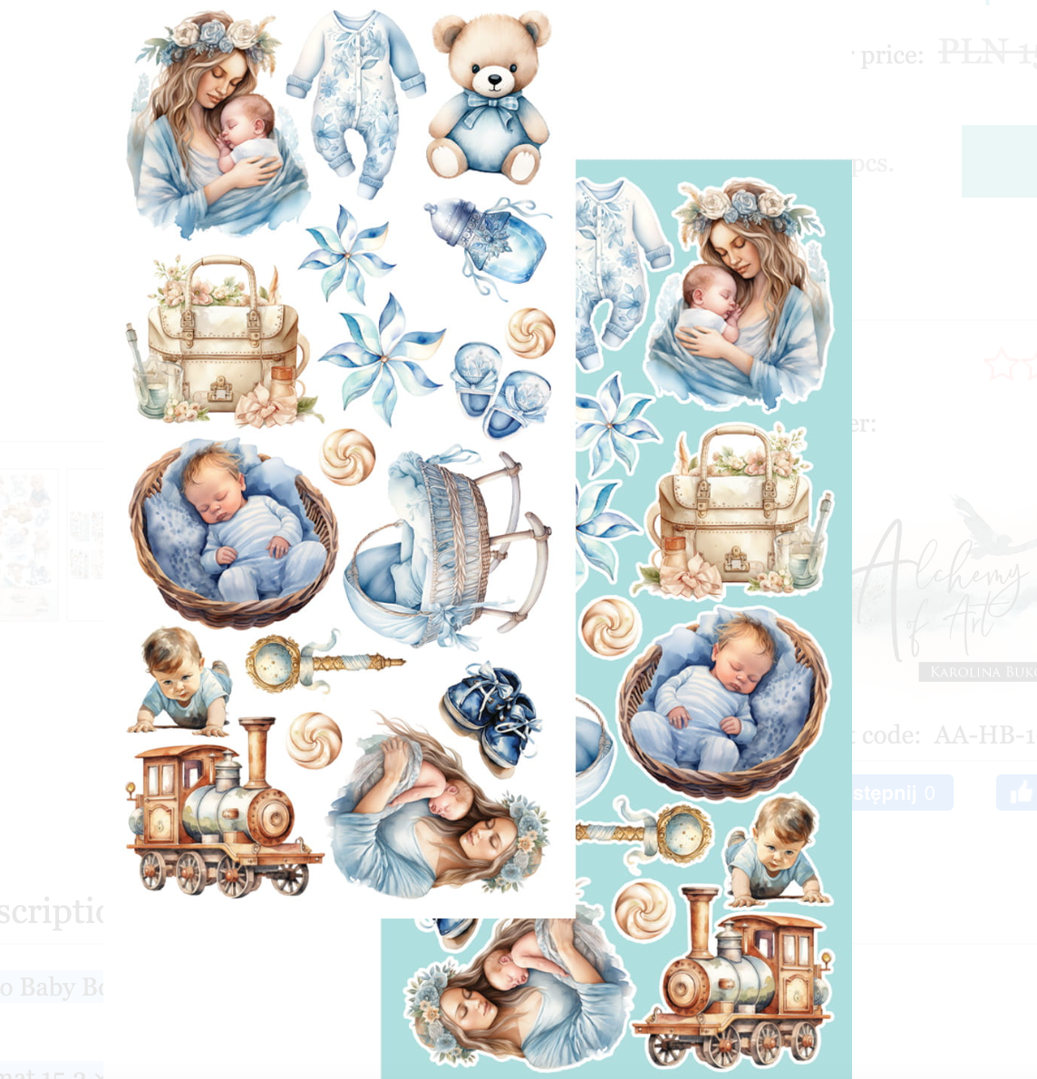 6x12 - Hello Baby - Fussy Cutting Set - Baby Boy - 8 Double Sided Papers - Alchemy Of Art