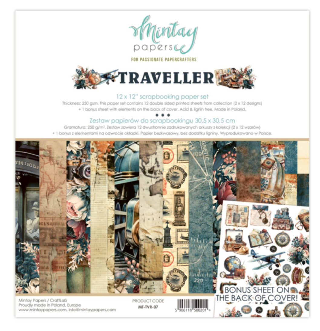 Mintay Papers - Traveller - 12x12 - Double Sided - Scrapbook Papers