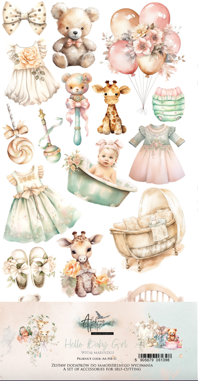 6x12 - Hello Baby - Fussy Cutting Set - Baby Girl - 8 Double Sided Papers - Alchemy Of Art