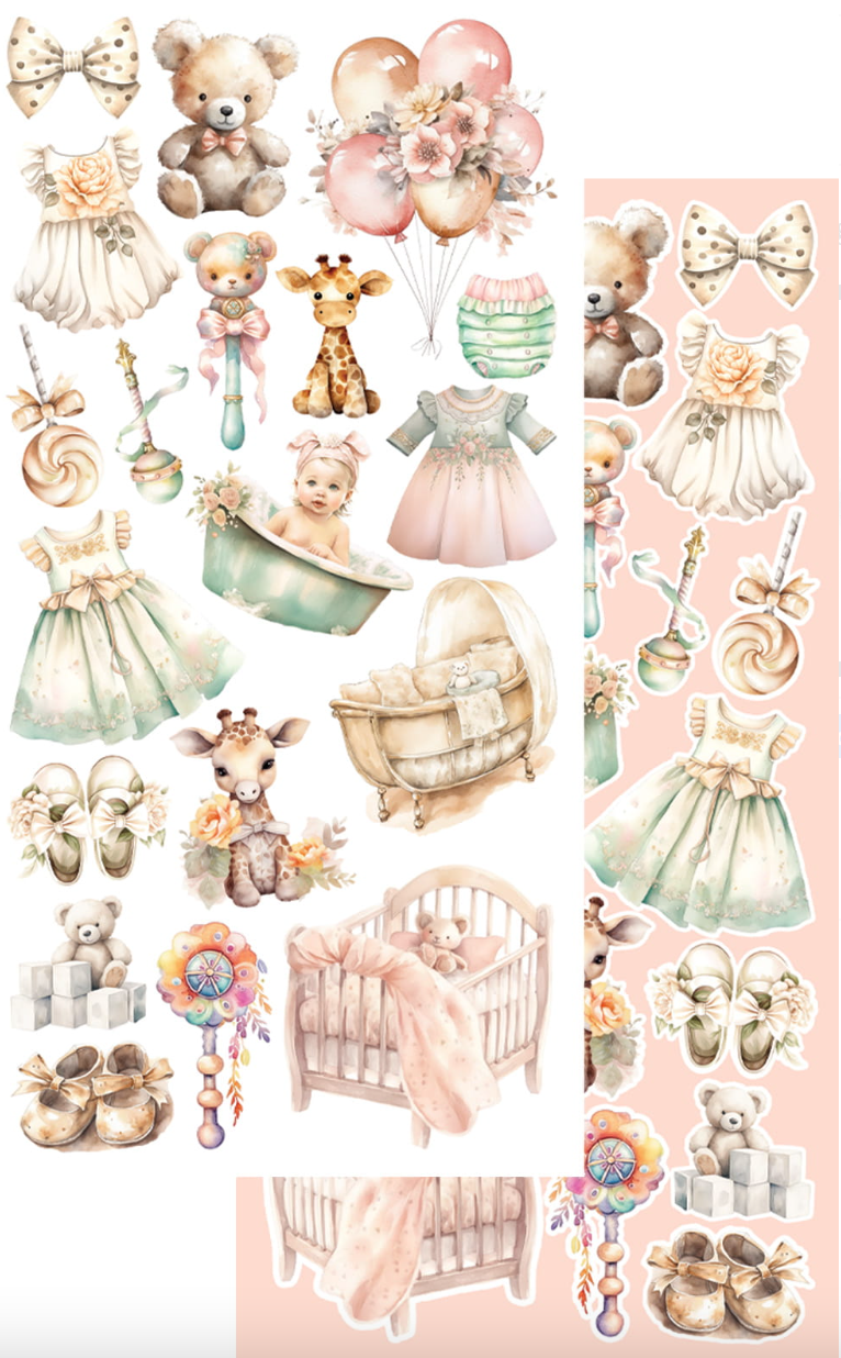 6x12 - Hello Baby - Fussy Cutting Set - Baby Girl - 8 Double Sided Papers - Alchemy Of Art